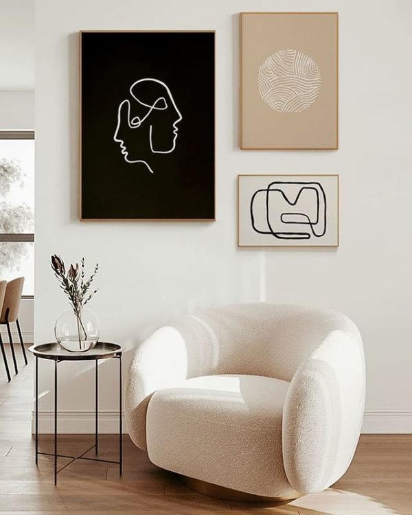 Conjunto de 3 Quadros | Trio Abstrato Linhas Minimalistas