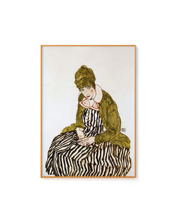 Edith with Striped Dress, Sitting by Egon Schiele
