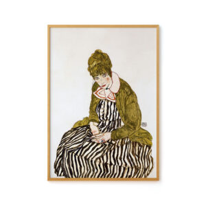 Edith with Striped Dress, Sitting by Egon Schiele